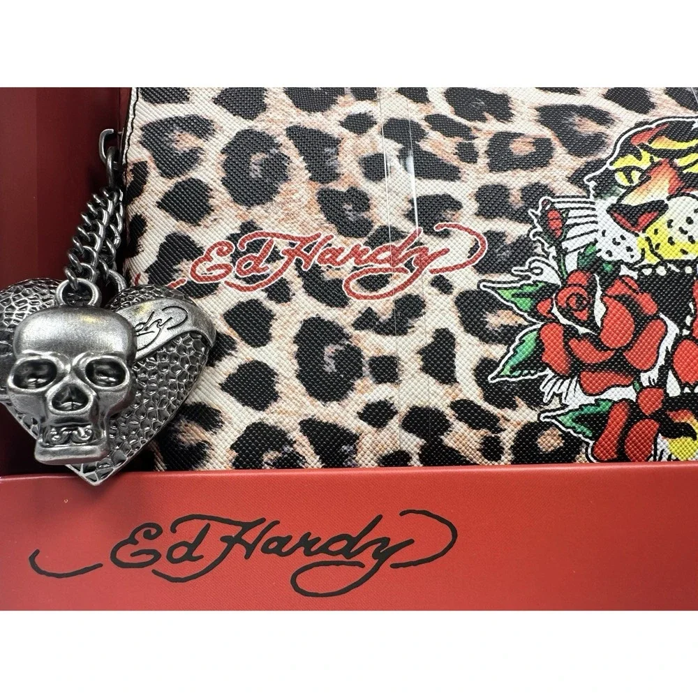 Ed Hardy Leopard Tiger Beltbag with Charms Studded Tattoo Print NWT